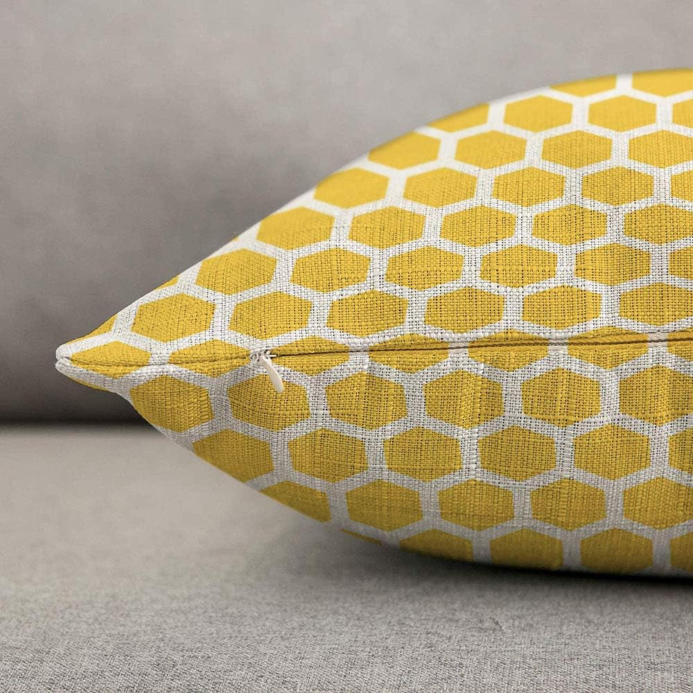 Bee Honeycombs Throw Pillow Cover Yellow and White Abstract Seamless Pattern Linen Fabric for Couch Bed Sofa Car Waist Cushion Cover 12 X 20 Inch Pillow Case