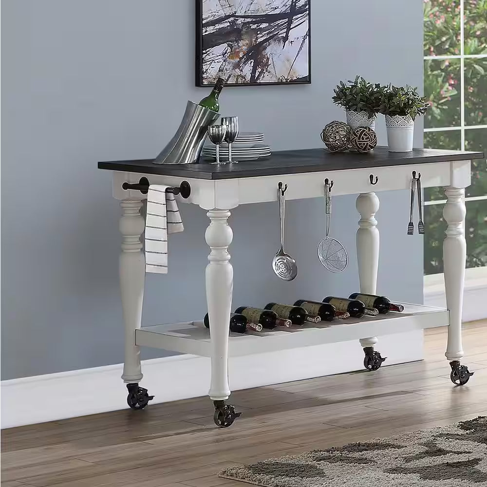 Joanna Two-Tone Ivory and Dark Oak Kitchen Cart