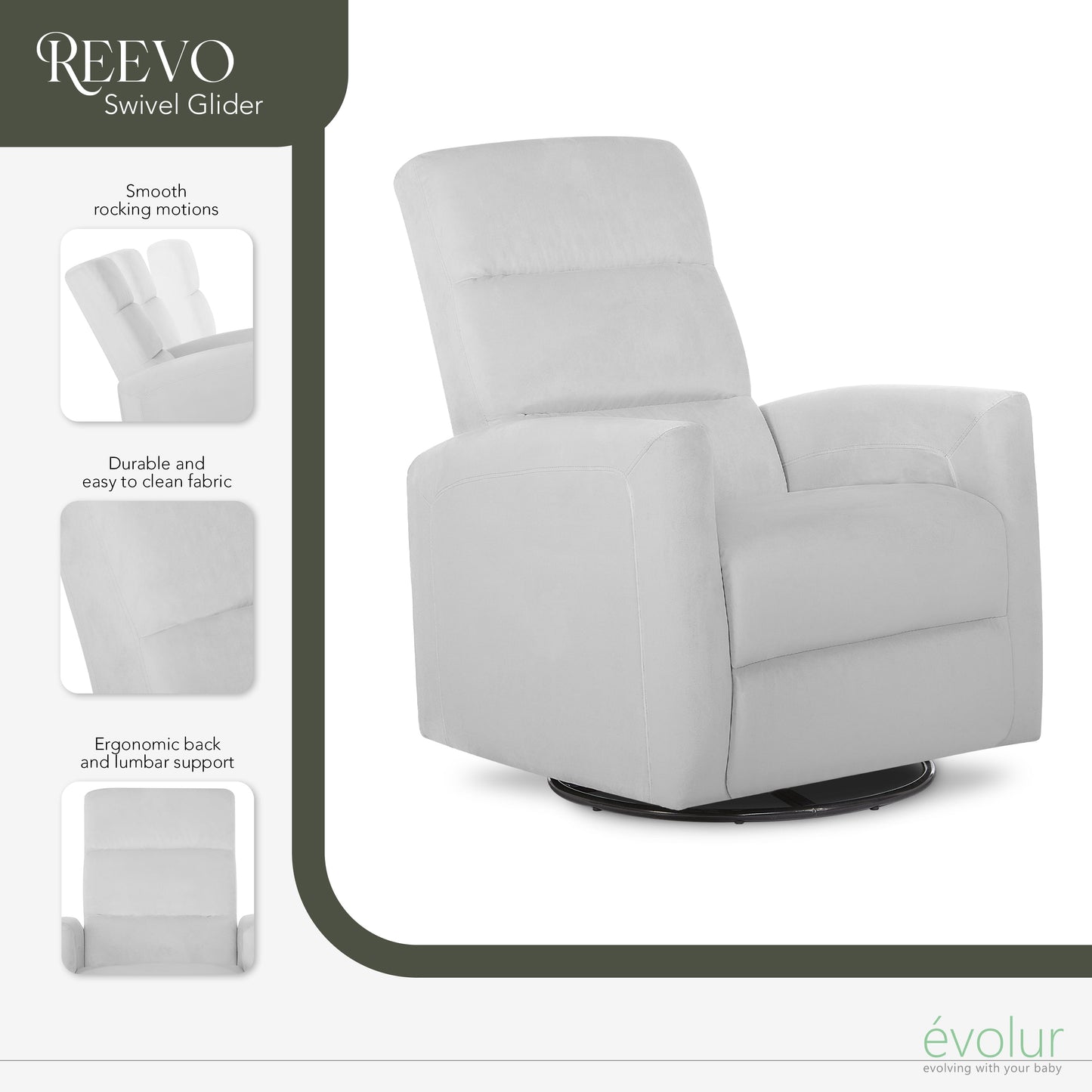 Reevo Swivel Glider in Misty Grey, Easy Assembly