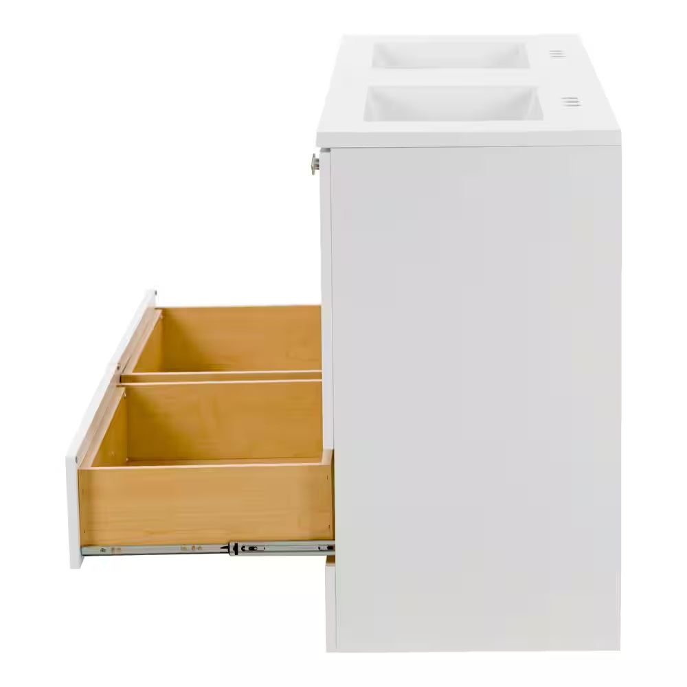 Lancaster 61 In. Double Sink White Bath Vanity with White Cultured Marble Top (Assembled)