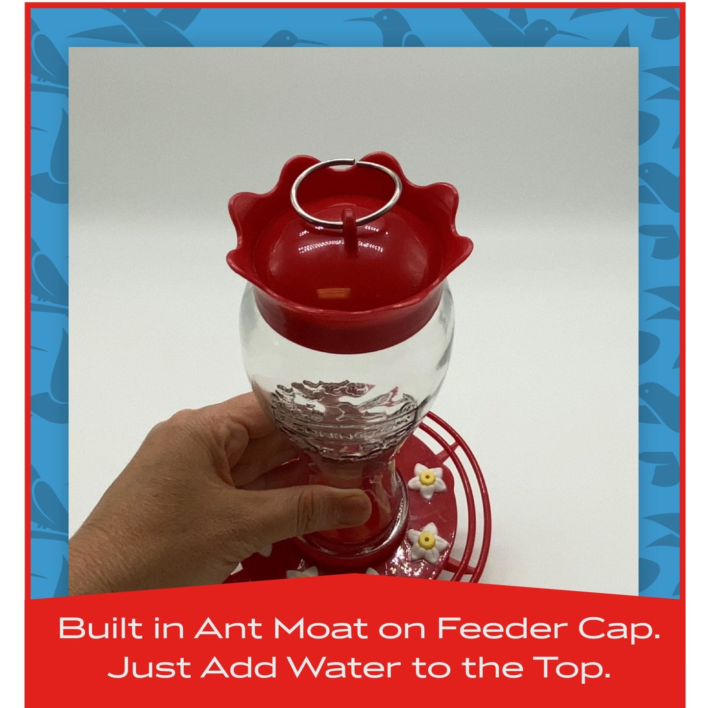 Glass Red Hummingbird Feeder, 16 Oz Nectar Capacity
