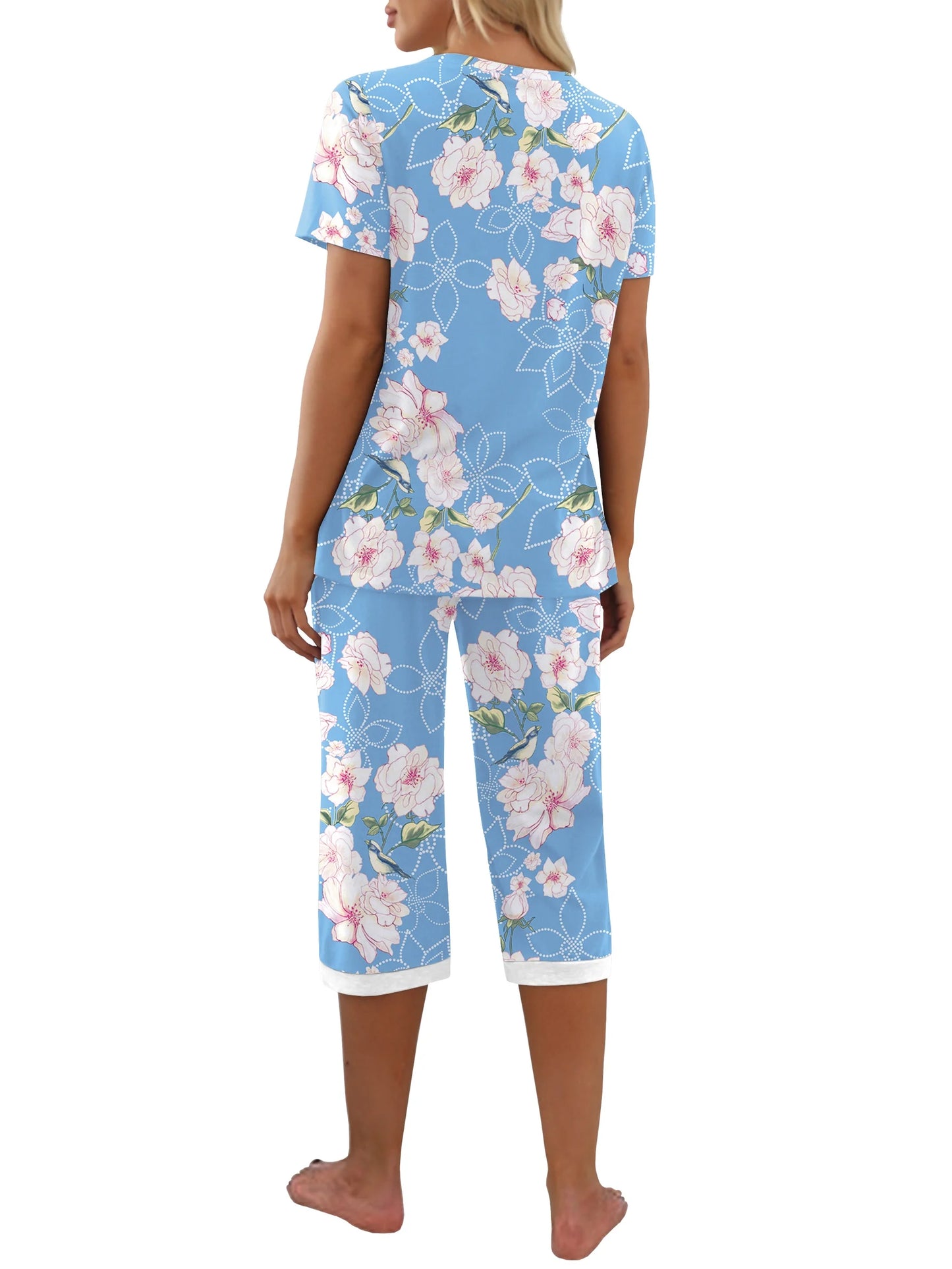 Women'S Pajama Sets Short Sleeve Shirt and Capri Soft Pajama Sets with Pockets