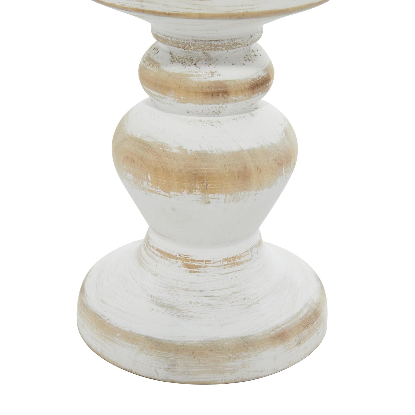 Farmhouse White Washed Wooden Curved Pillar Candle Holders Set of 3, 8", 6", 4"H Natural Distressed Finish