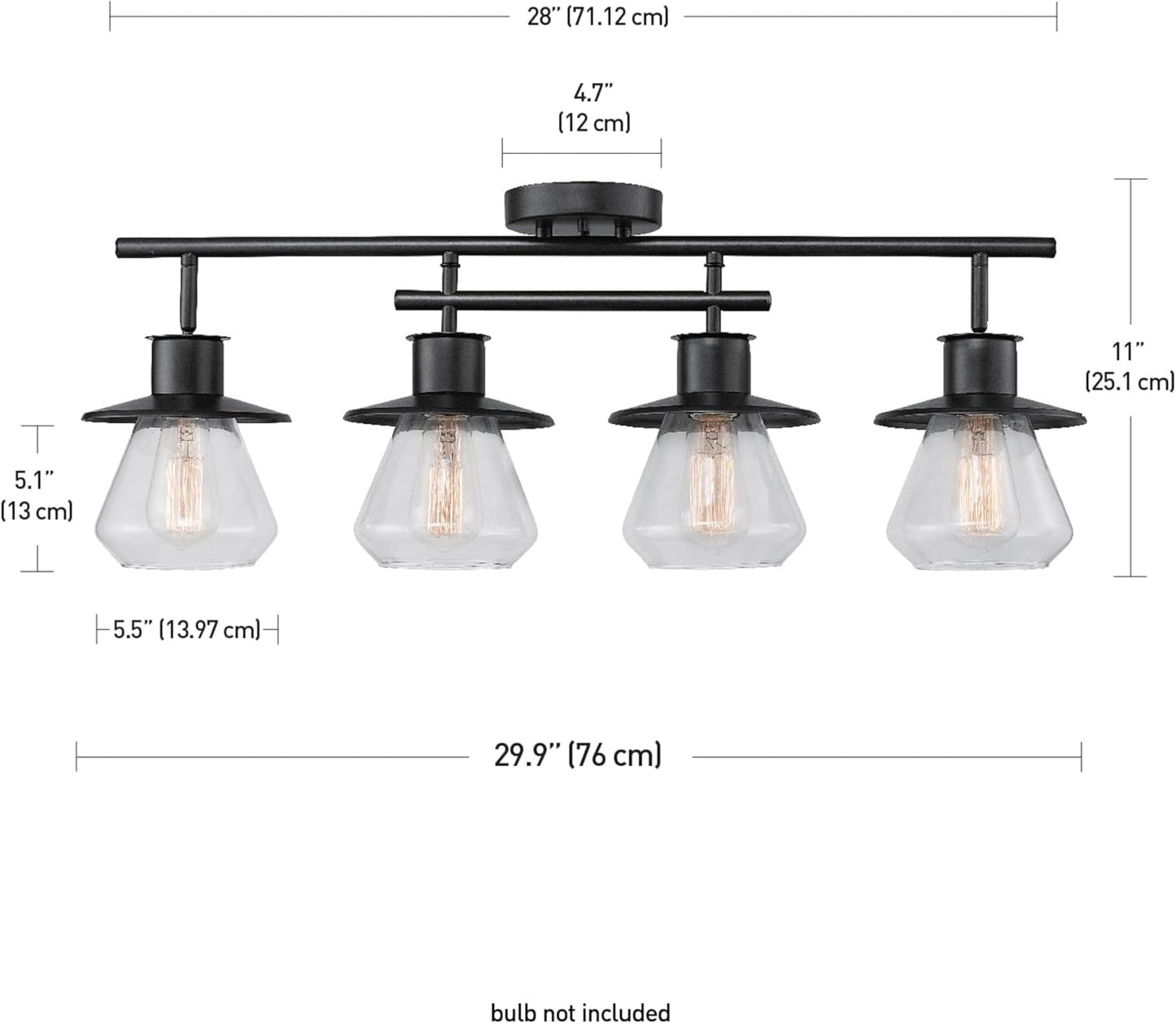 59530 4-Light Complete Track Lighting Kit, Dark Bronze, Clear Glass Bell Shaped Shades, Ceiling Light Fixture, Ideal for Kitchen and Dining Room, LED Bulb Compatible
