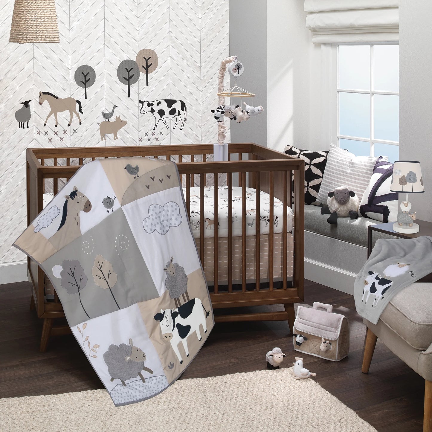Baby Farm Plush Barn with 4 Stuffed Animals Toy - Taupe/Gray/White