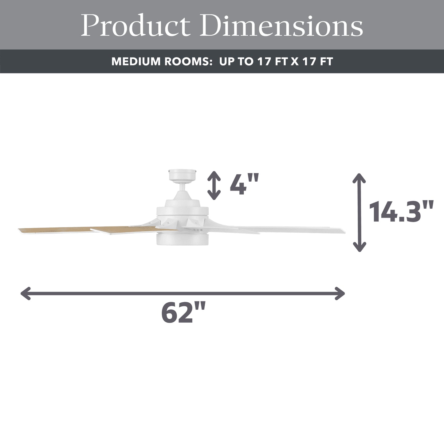62" White Large Room Indoor Ceiling Fan with Light, 8 Blades, Remote & Reverse Airflow