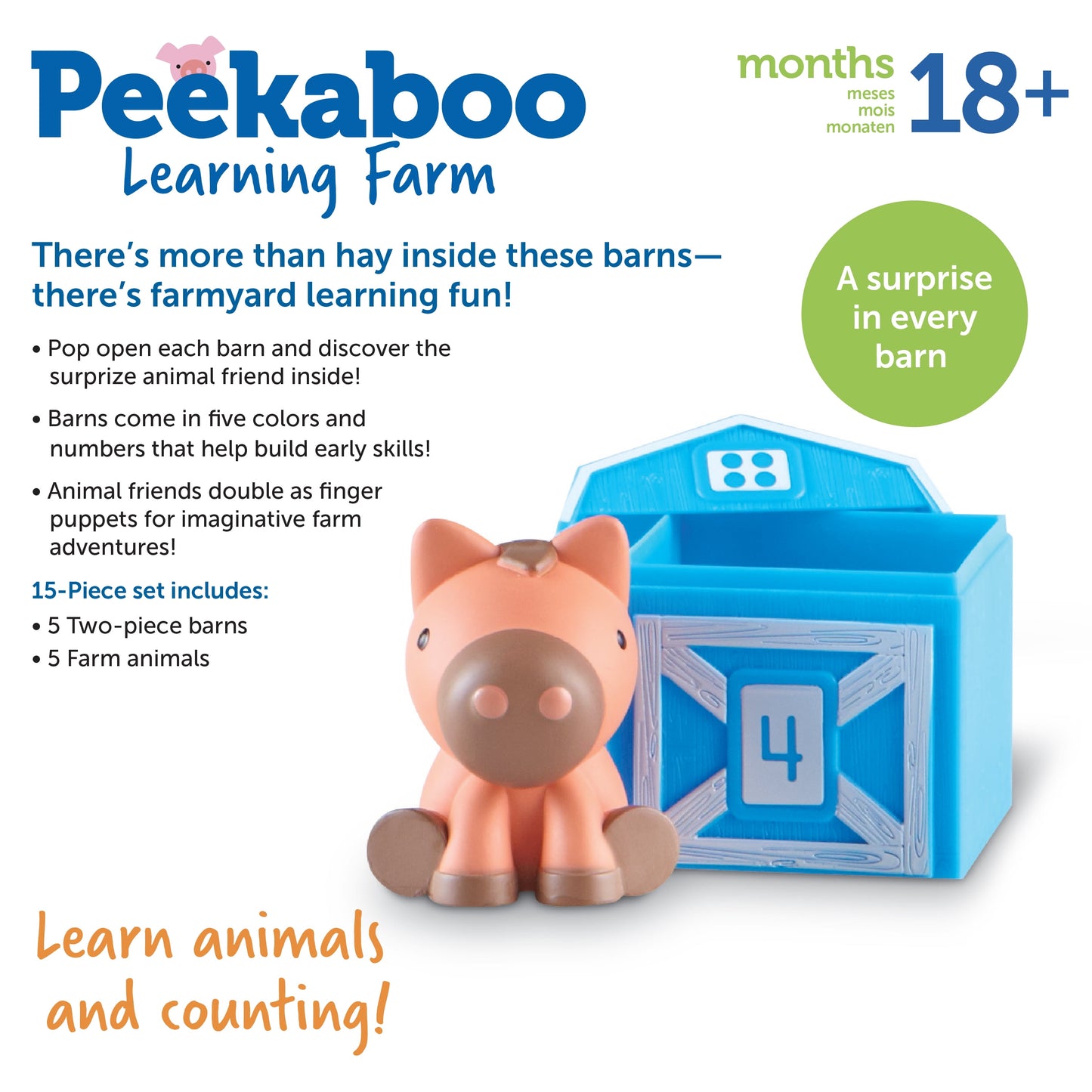 Peekaboo Learning Farm, Counting, Matching & Sorting Toy, Toddler Finger Puppet Toy, 10 Piece, Boys, Girls, Ages 18, 24Mos+