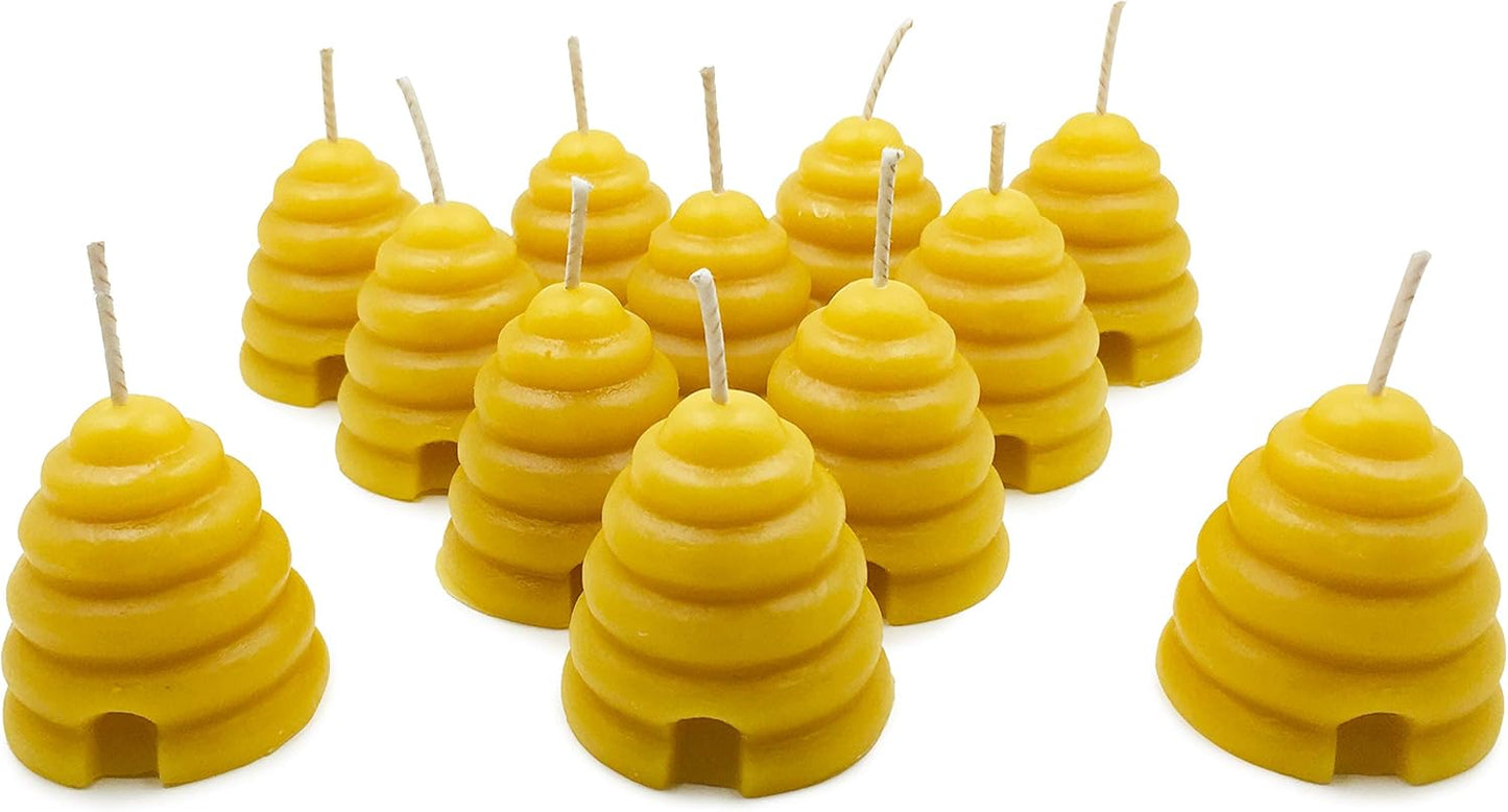 Hand Poured, 100% Pure Beeswax, Natural Beehive Candle Votives. Package of 12.