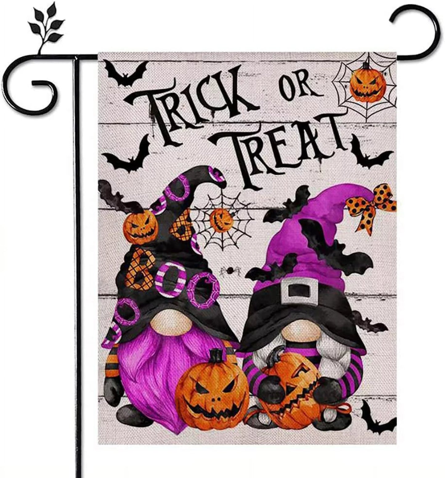 Halloween Garden Flag 12 X 18 Double Sided, Double-Sided Purple Gnomes Garden Flags Stripe Vertical Burlap, Halloween Yard Flag Outdoor Decorations