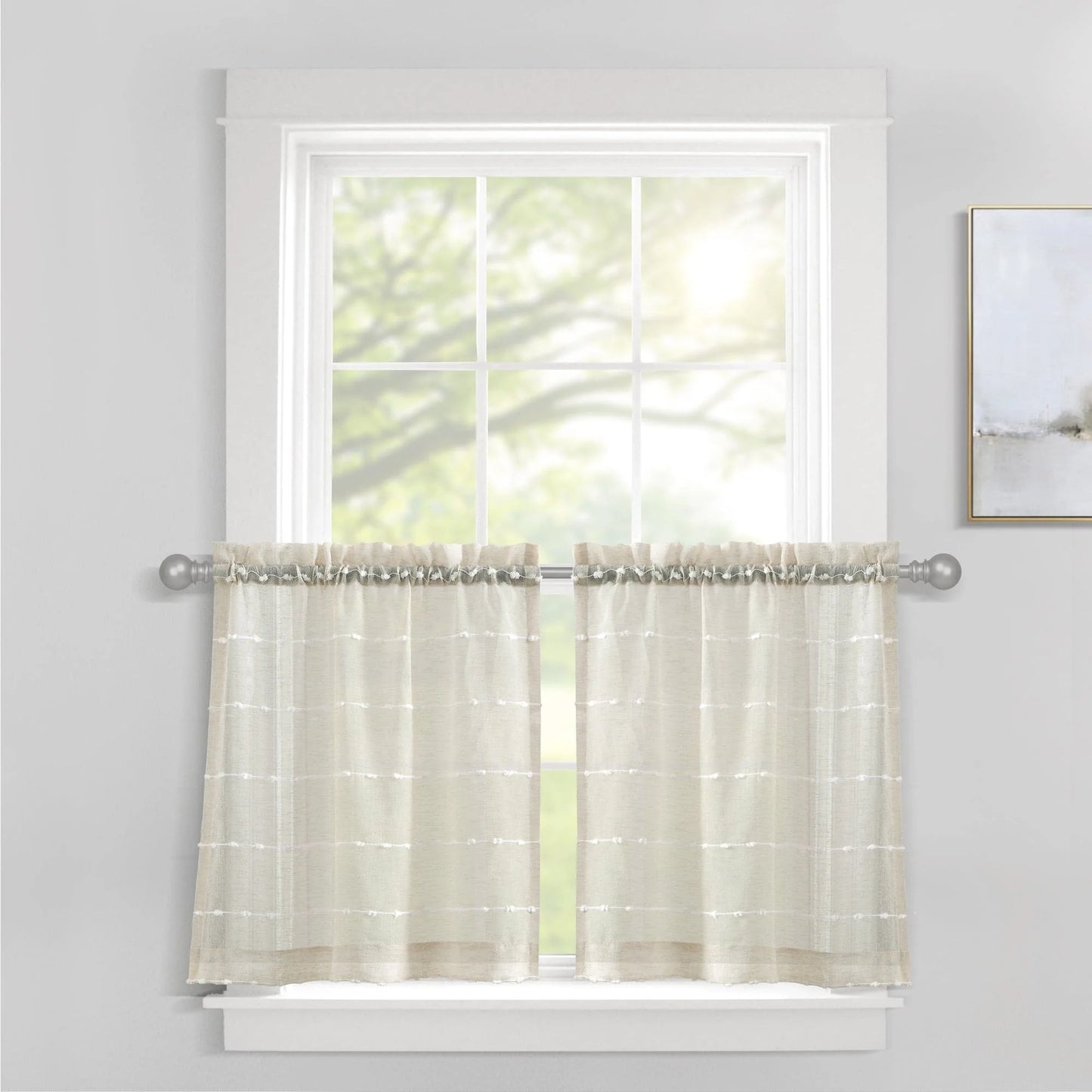 Farmhouse Textured Sheer Kitchen Tiers - Beige - 29 X 24