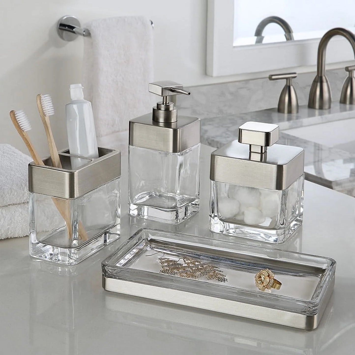 Metal and Glass Covered Jar, Clear with Silver Accent