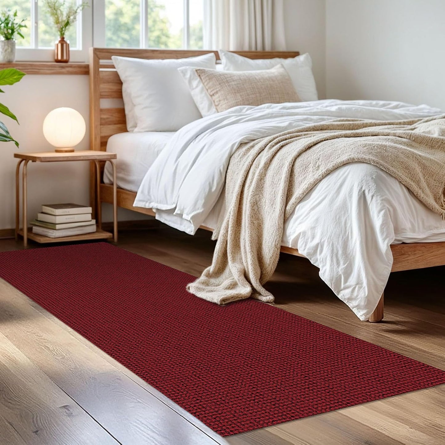 Christmas Runner Rug 2X6 Ft Black Red Woven Runners for Hallways Washable Kitchen Rug Non Slip Braided Entryway Runner Rugs Floor Carpet Runners for Indoor Foyer Bedroom Laundry
