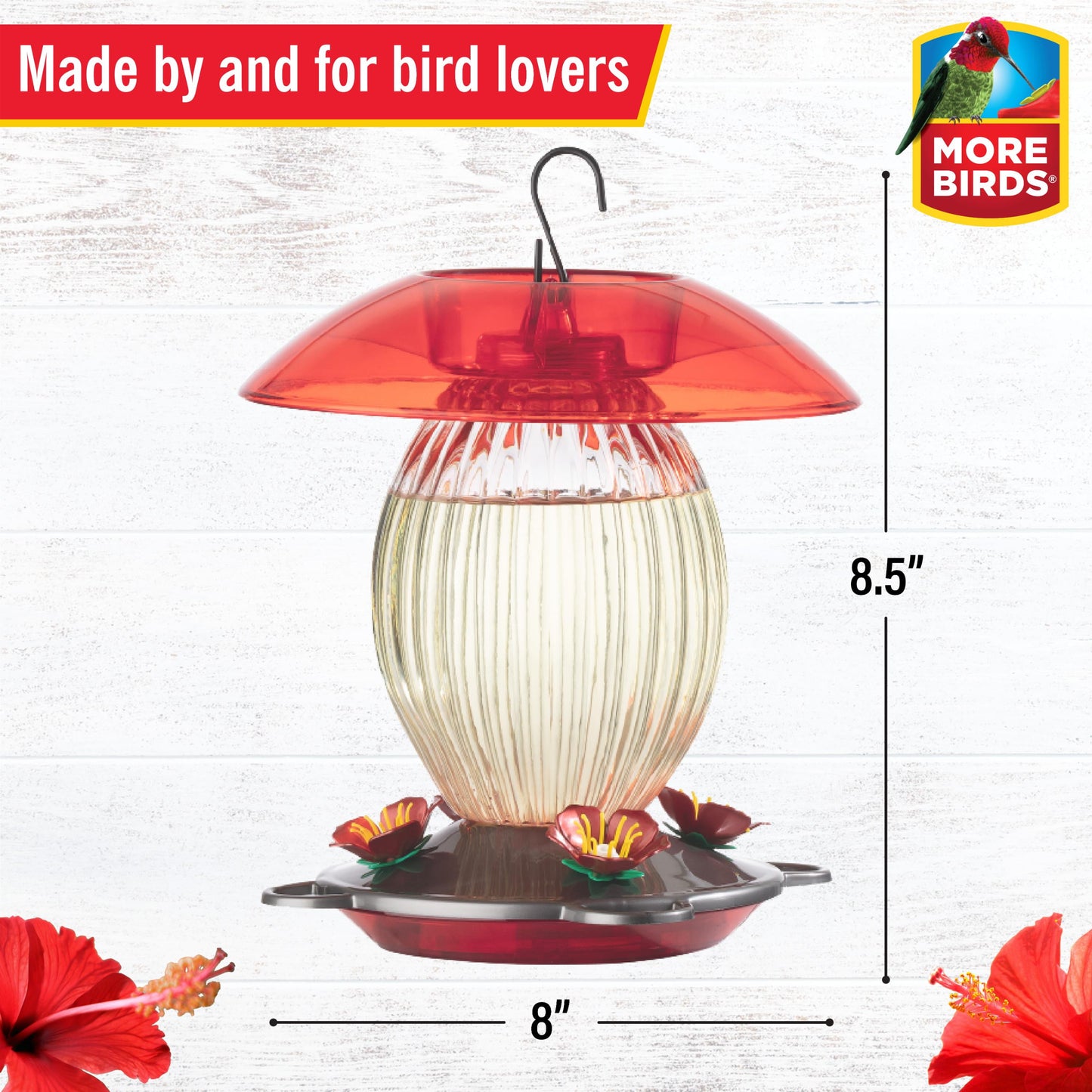 Jubilee Glass Bottle Hummingbird Feeder, 20 Oz Nectar Capacity, Clear