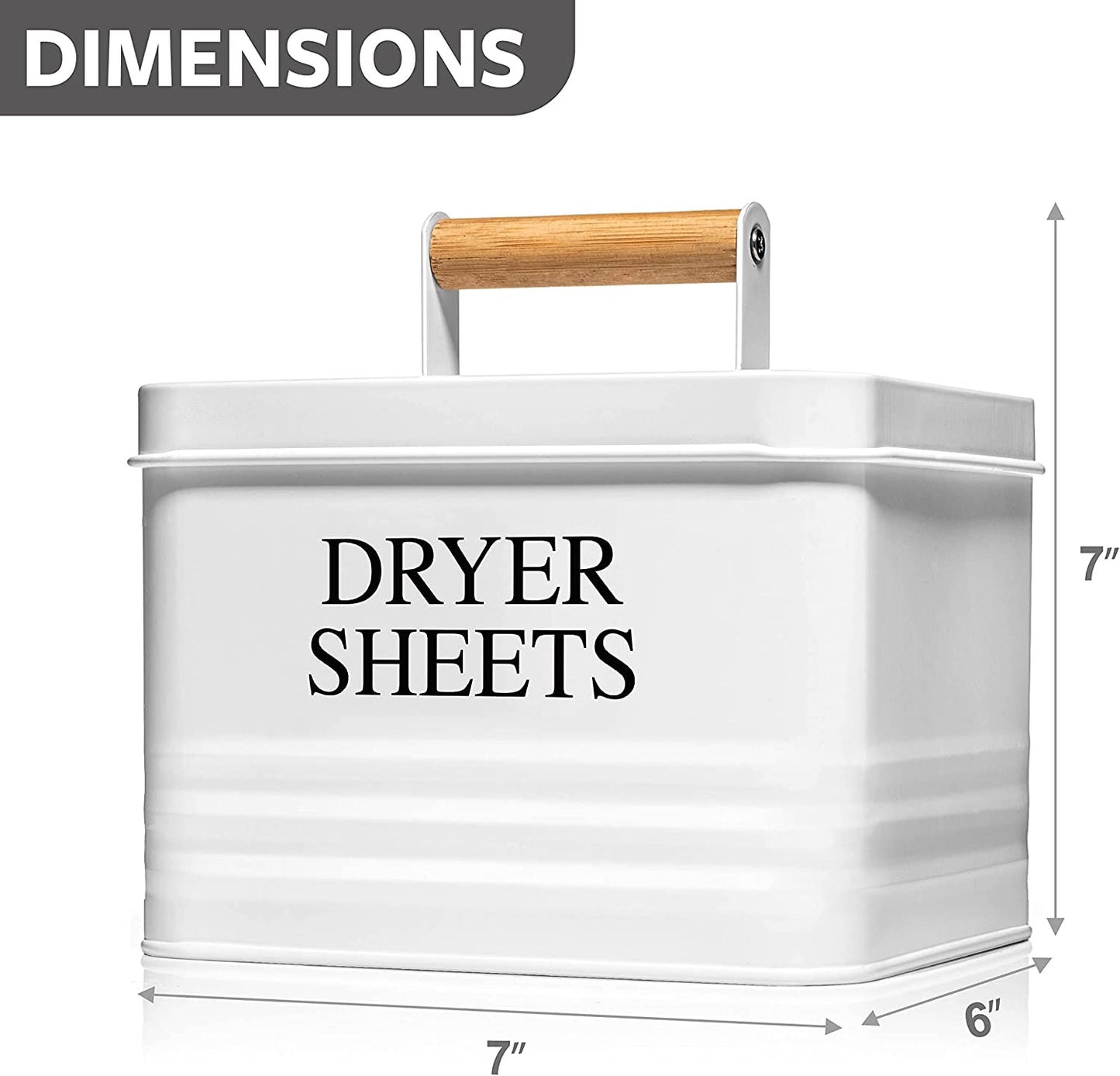 Modern Farmhouse Metal Laundry Dryer Sheets Holder Fabric Softener Dispenser with Lid for Laundry Room Decor and Accessories and Space Saving Laundry Organization and Storage, White