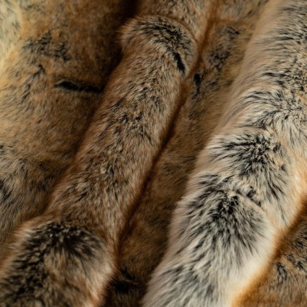 Luxury Brown Faux Fur Blanket Thick Warm Elegant Cozy Fuzzy Throw for Couch, Bed, Sofa Fluffy Blankets Decorative Reversible to Plush Velvet, 50"X60"