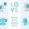 Elephant Theme Boys Nursery Hanging Wall Art, Gray Baby Blue Elephant, Love, Dream Big Little One