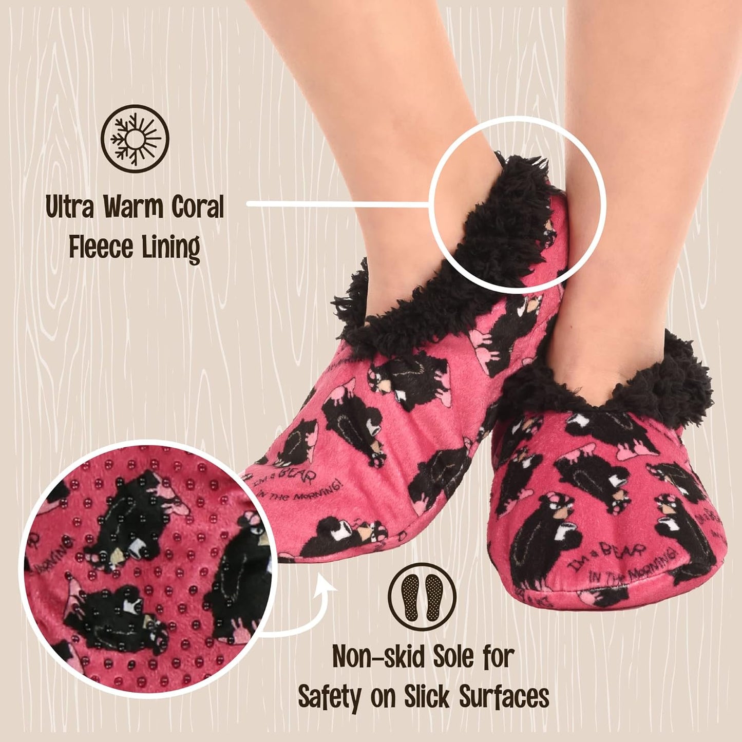 Womens Plush Lined Slippers by Lazyone Comfy Animal Fuzzy Feet Bear in the Morning Large/X-Large