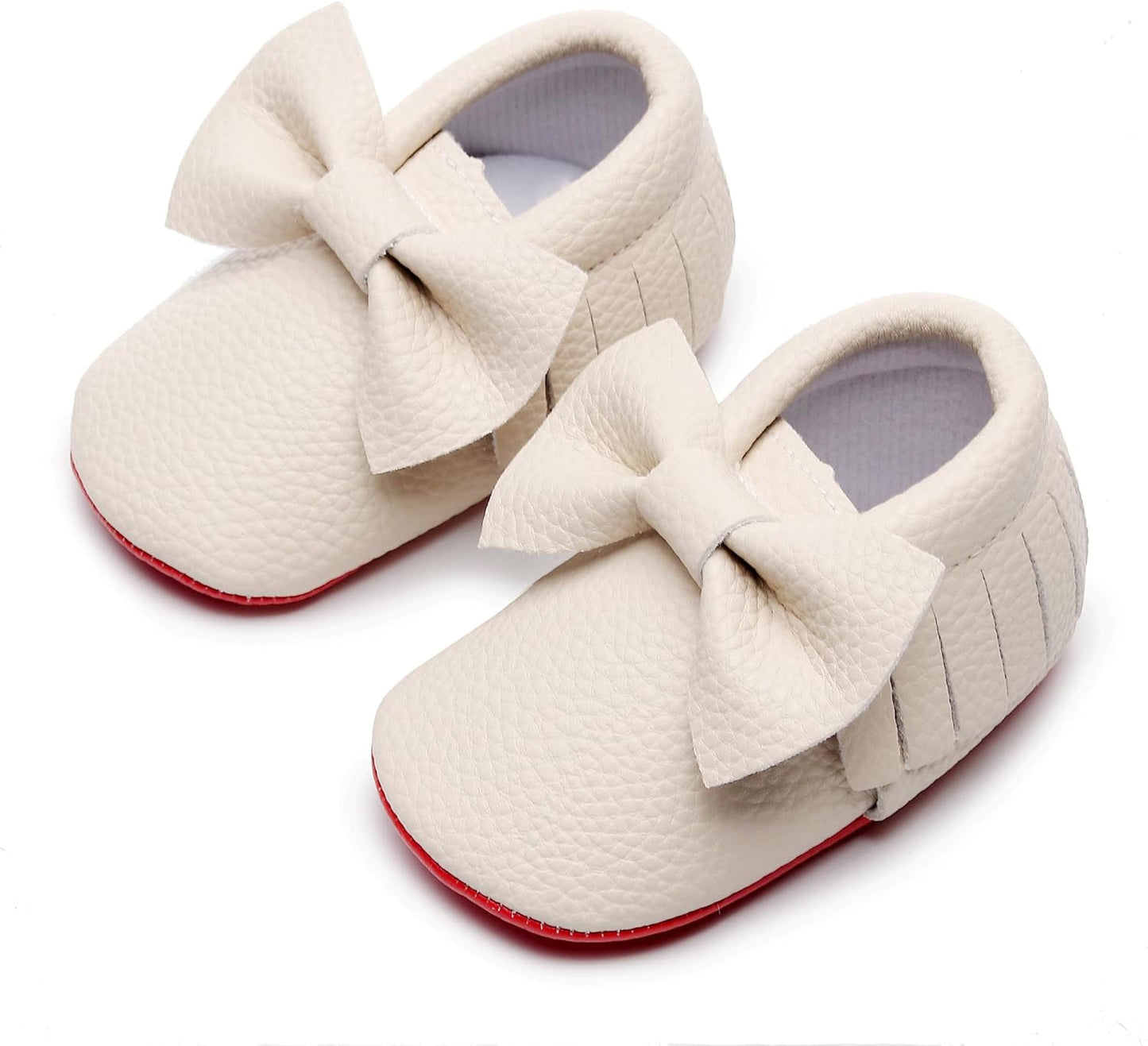 Double Bow Fringe Baby Moccasins - Soft Sole Baby Shoes Girls Toddler Crib Flats