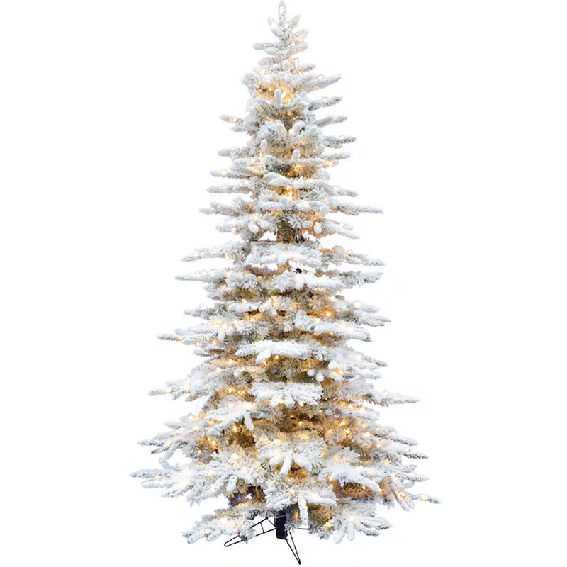 9-Ft Mountain Pine Pre-Lit Flocked White Artificial Christmas Tree with Color Changing LED Lights