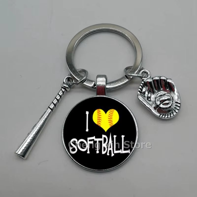 Baseball Softball Convex Photo Glass round Dome Keychain Jewelry, DIY Keychain