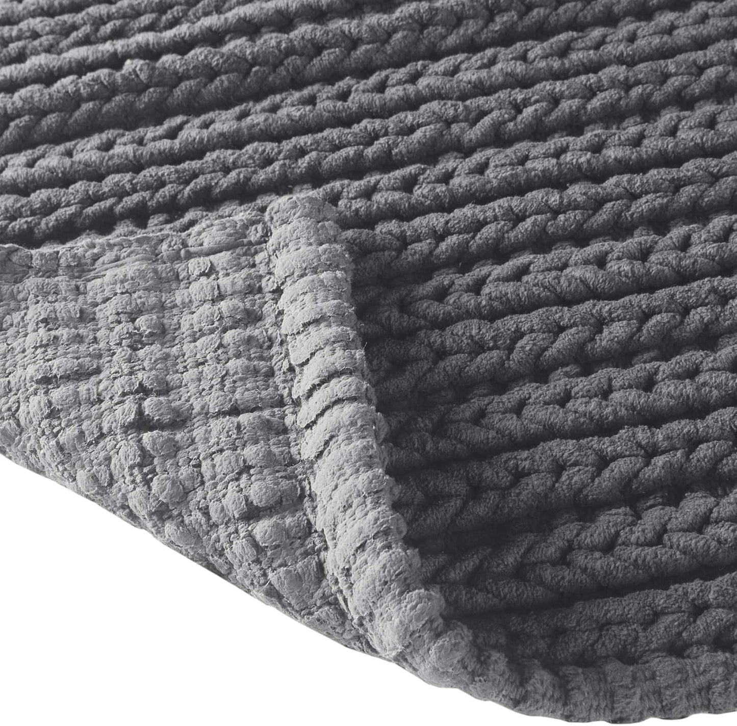 Lasso 100% Cotton Chenille Chain Woven Stitch Bathroom Rug - Non Slip - Absorbent, Quick Dry Bath Mat, 24X40, Charcoal