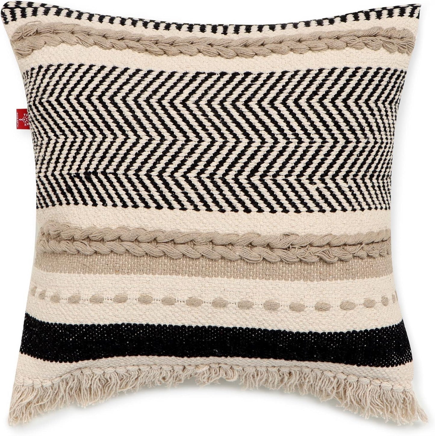 · Handmade Boho Throw Pillow Covers - Bohemian Chic Farmhouse Style - Accent Woven Indoor and Outdoor Pillow Cushion Cases for Couch, Bed, Chair, Sofa, Bench – Set of 2-18"X18" - Natural