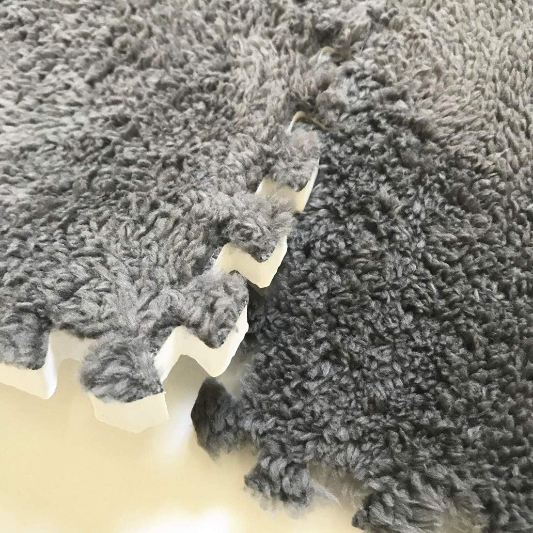 Interlocking Carpet Shaggy Soft EVA Foam Mats Fluffy Area Rugs Protective Floor Tiles Exercise Play Mat for Children Kids Room Home Parlor Bedroom (12 Pcs, Gray)