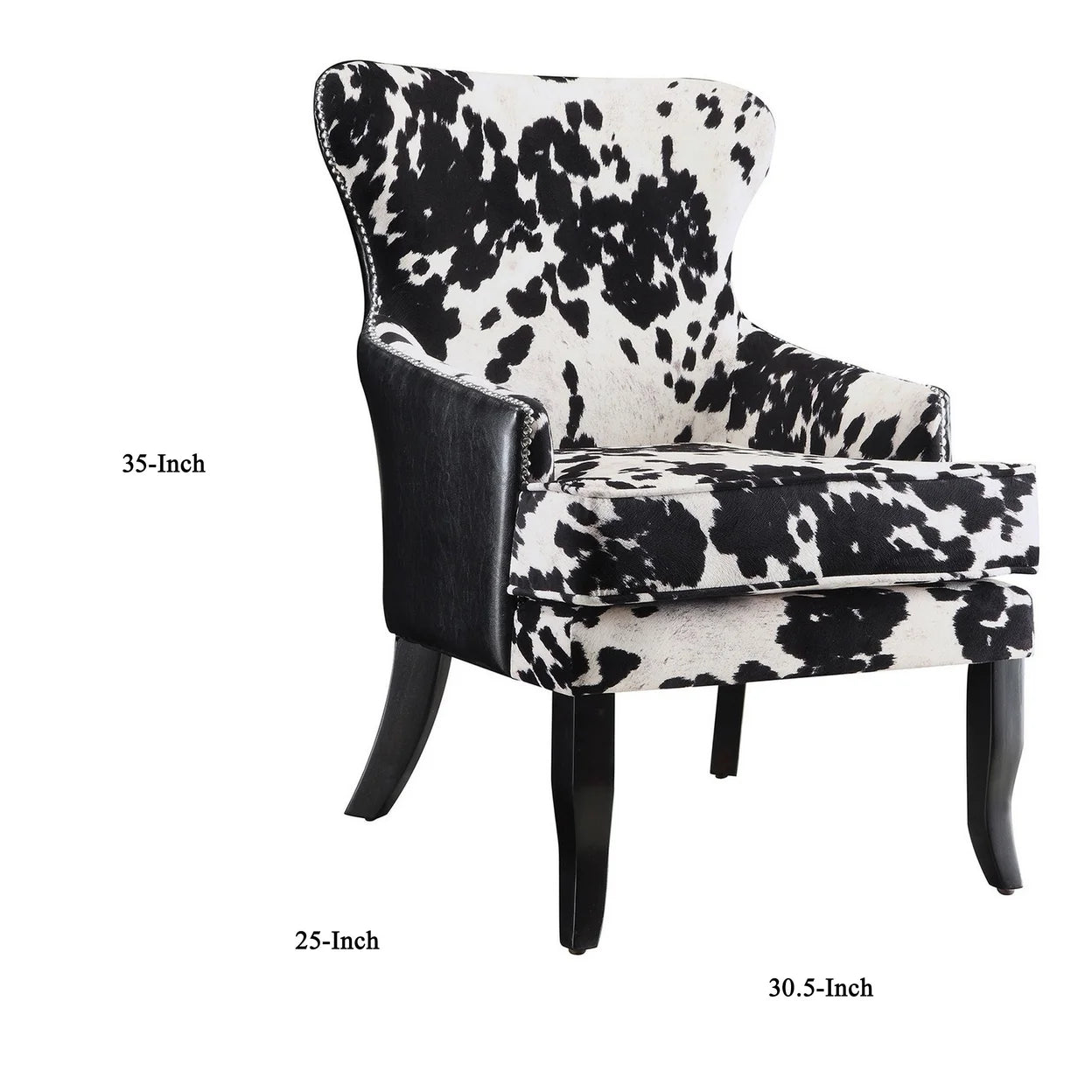 Farmhouse Microfiber Cowhide Print Accent Chair in Black