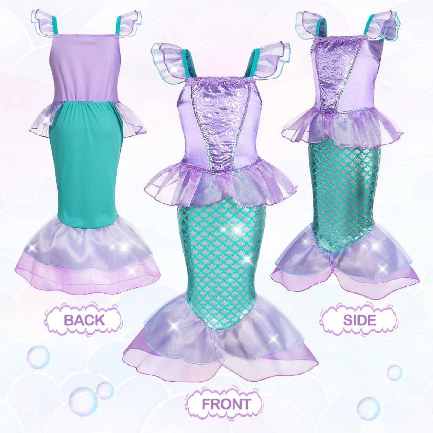 Mermaid Dresses for Girl Ariel Princess Dress up Clothes Mermaid Costume up Kids Birthday Party Cosplay Role Play Clothes 140 Cm 9-10 Years