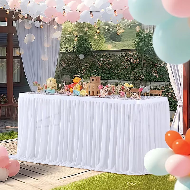 6/9FT Party Table Skirt Birthday Pleated Dessert Tablecloth Cover Wedding Festive Table Skirting Baby Shower Home Table Decor
