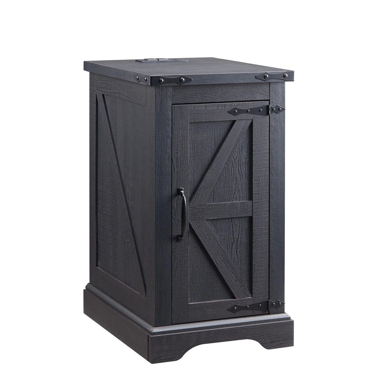 Farmhouse Nightstand with Charging Station, Wood End Table Side Table, Black