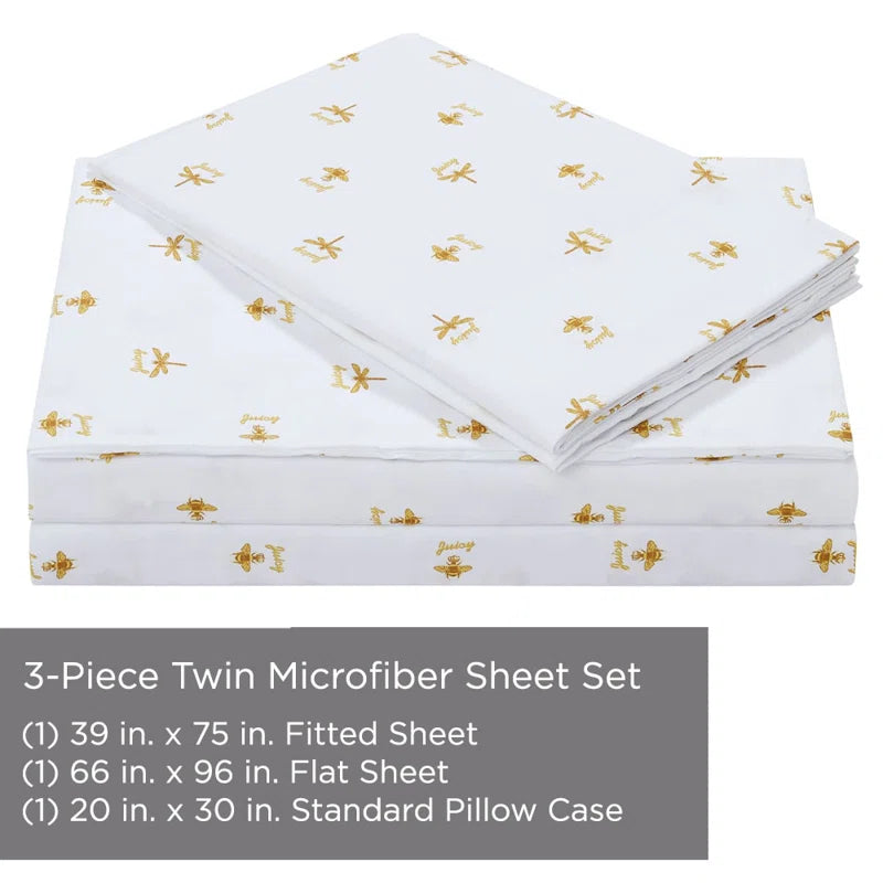 Juicy Couture Bee Design Soft Microfiber Sheet Set