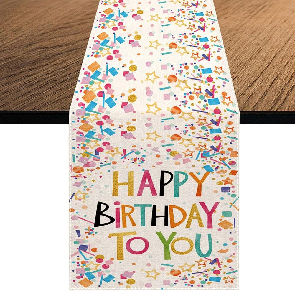 Happy Birthday Table Runner,Spring Summer Holiday Dining Table Runners for Home Party Décor 13X70 Inch