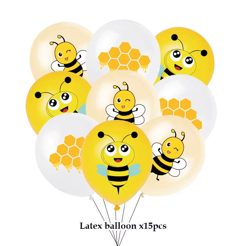 Bumble Bee Theme Party DIY Supplies Kids Birthday Party Decoration Latex Balloon Garland Disposable Tableware Set Baby Shower Su