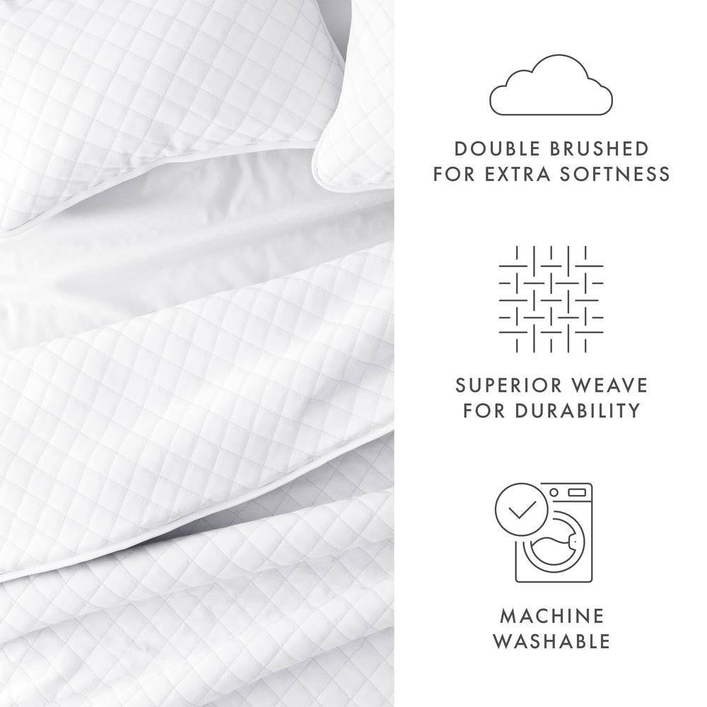All Season 3-Piece White Diamond Stitch Microfiber Quilt Set, King/Calking