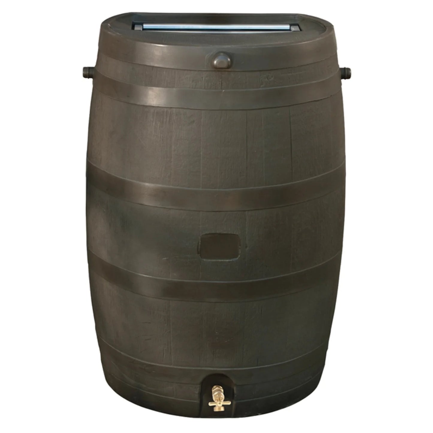 Polyethylene 50 Gallon Flat Back Brass Spigot Rain Barrel, Walnut Color
