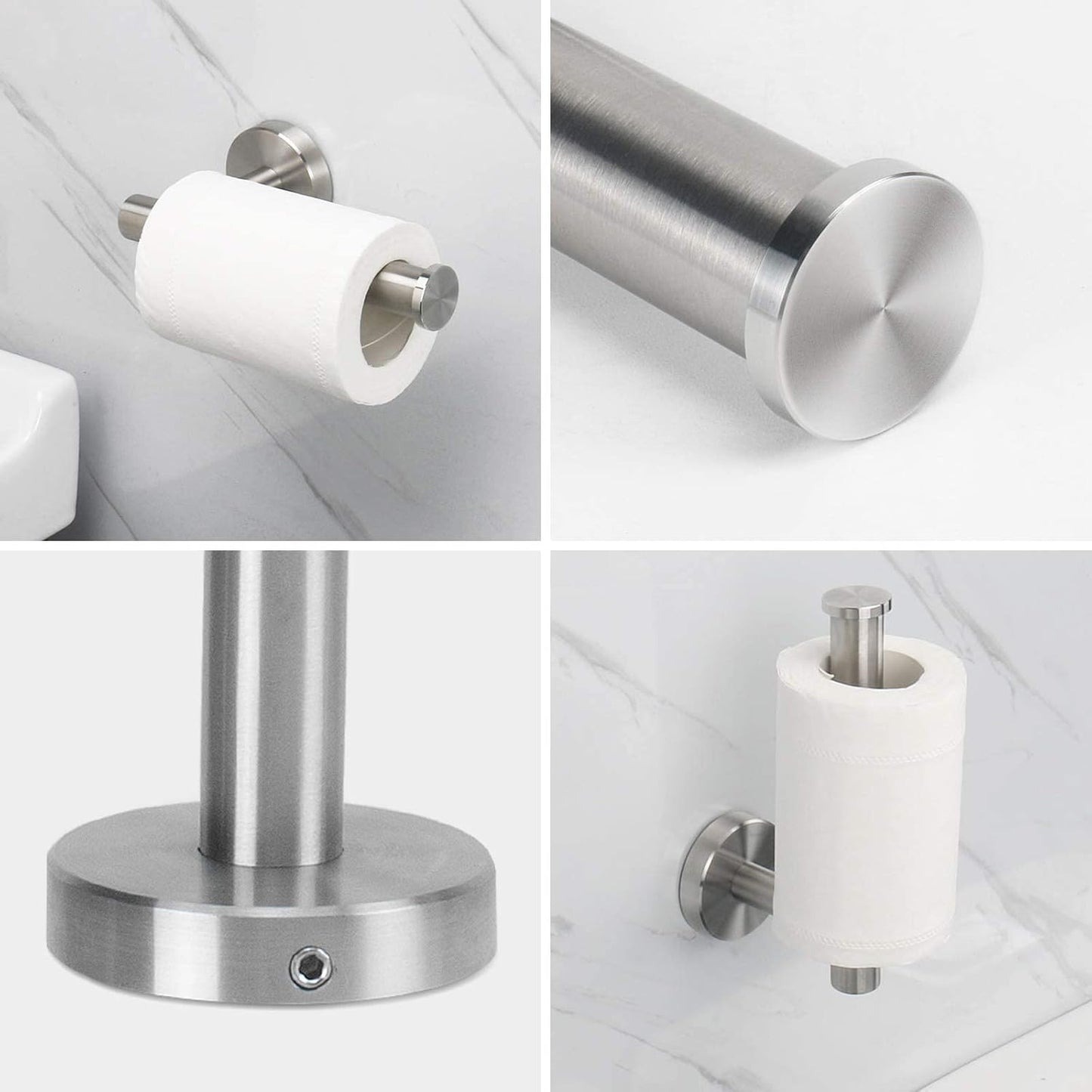 7 Pieces Bathroom Hardware Set SUS304 Thicken Stainless Steel-Towel Rack Kit Include 24" Towel Rod+ 9" Hand Towel Bar+ Toilet Paper Holder+4Robe Towel Hooks Bath Accessories (Nickel)