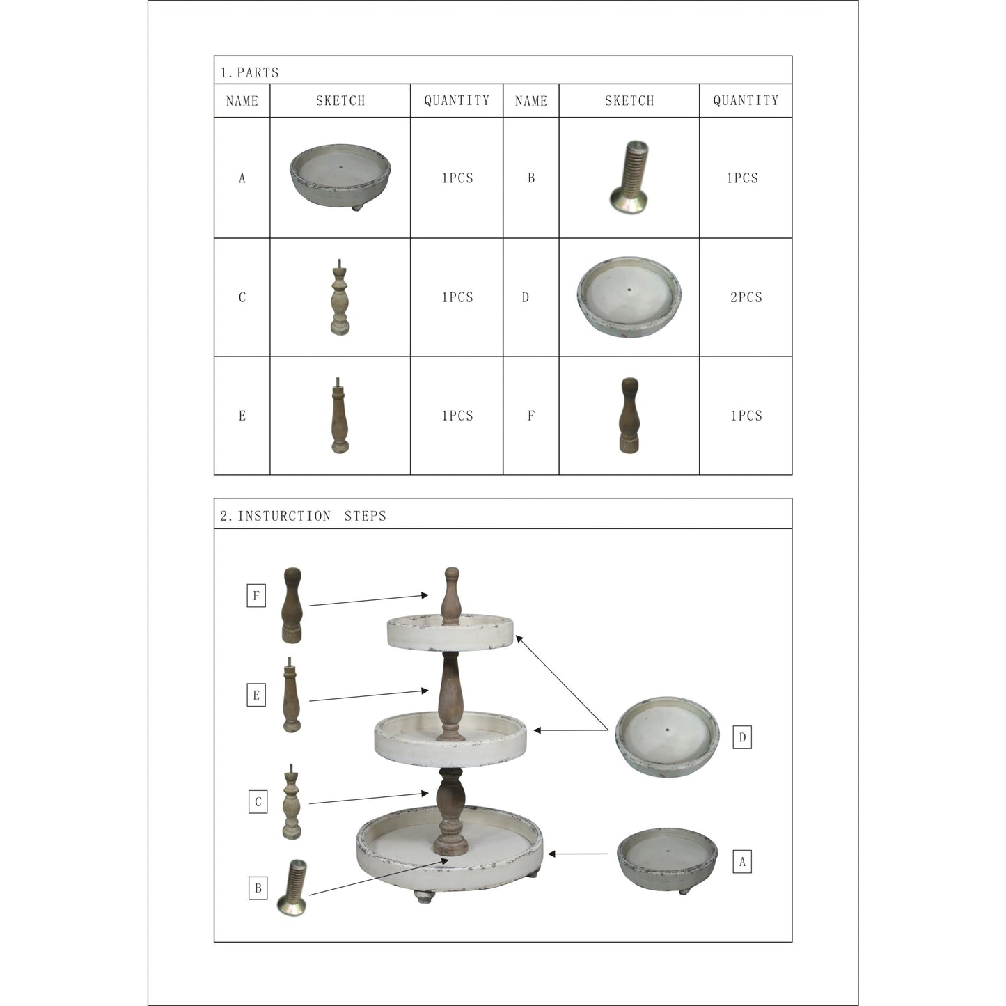 15" X 24" White Wood 3 Tiered Server, 1-Piece