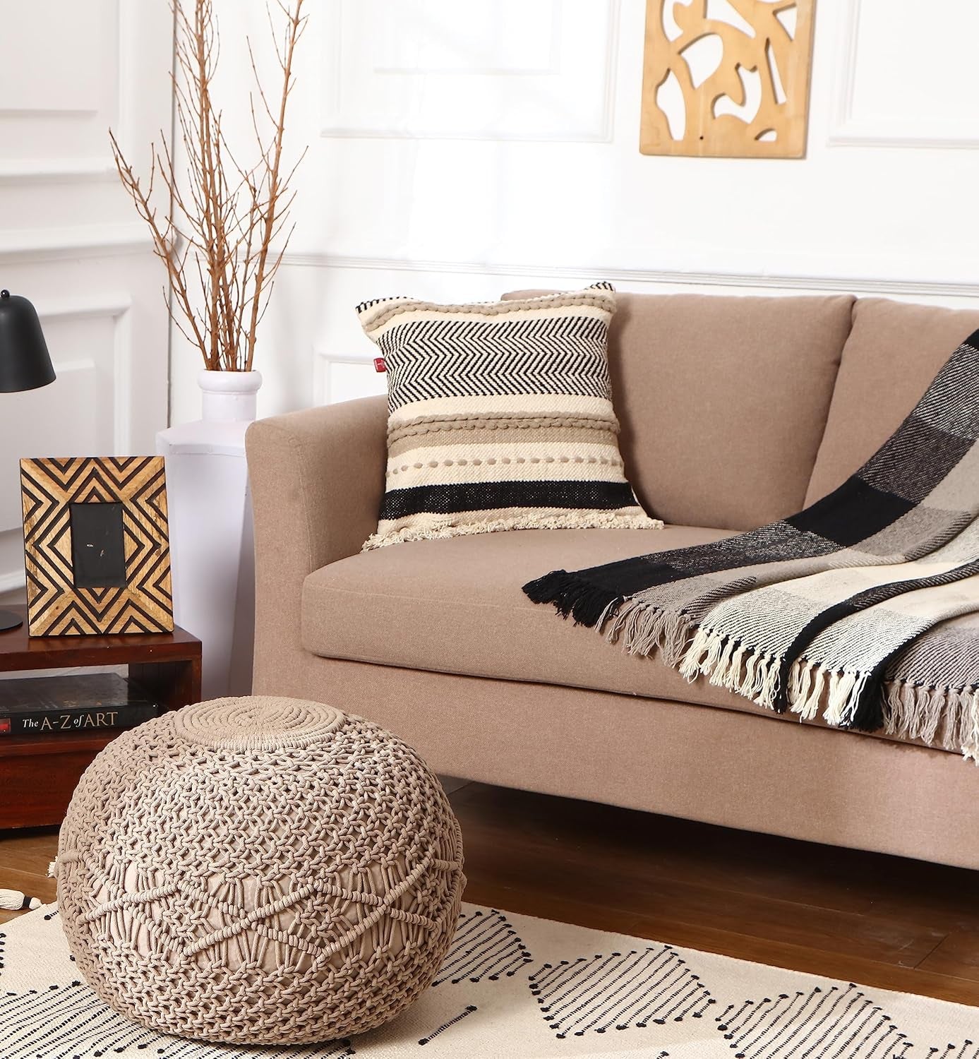 · Handmade Boho Throw Pillow Covers - Bohemian Chic Farmhouse Style - Accent Woven Indoor and Outdoor Pillow Cushion Cases for Couch, Bed, Chair, Sofa, Bench – Set of 2-18"X18" - Natural