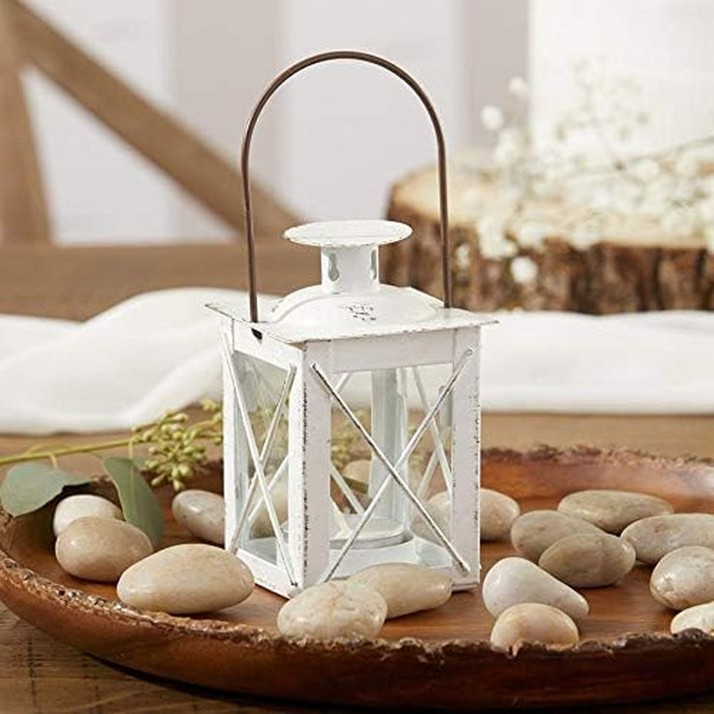 Decorative Lanterns - Set of 6 - Luminous Distressed Metal Lantern Candle Holders for Wedding, Home Decor and Party - 4.5" H (6.5" H with Handle) – White