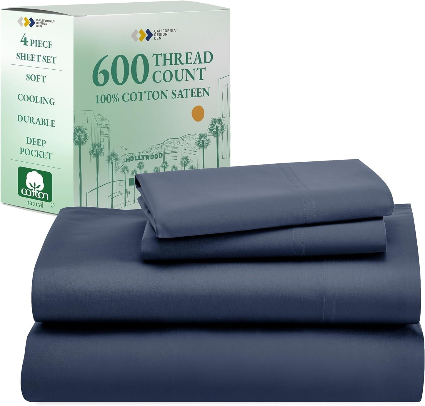 - Luxury Full Size Sheet Set - 100% Cotton, 600 Thread Count Deep Pocket Full Size Bed Sheets, Hotel-Quality Cooling Sheets with Sateen Weave - Royal Navy Blue