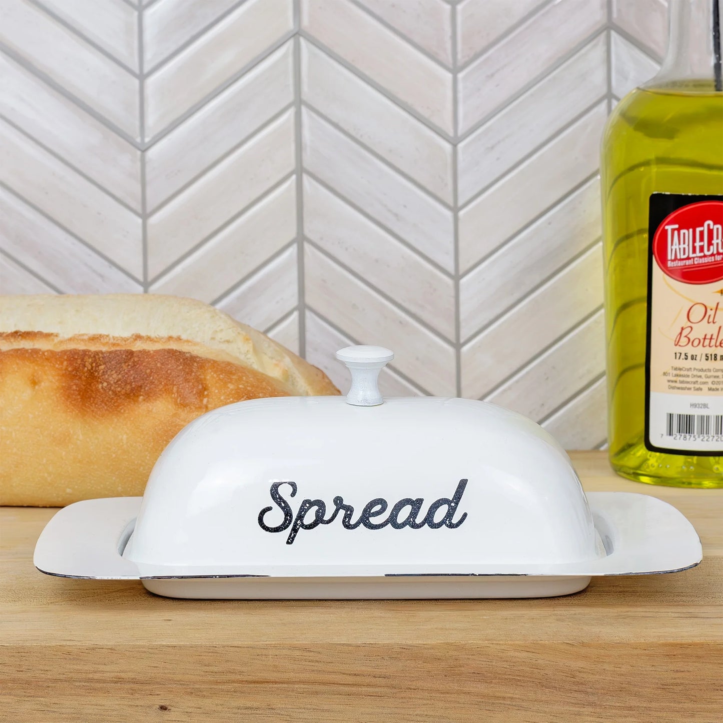 Large Enamelware Butter Dish (White); Farmhouse Enamel Butter Serving Dish W/ Lid