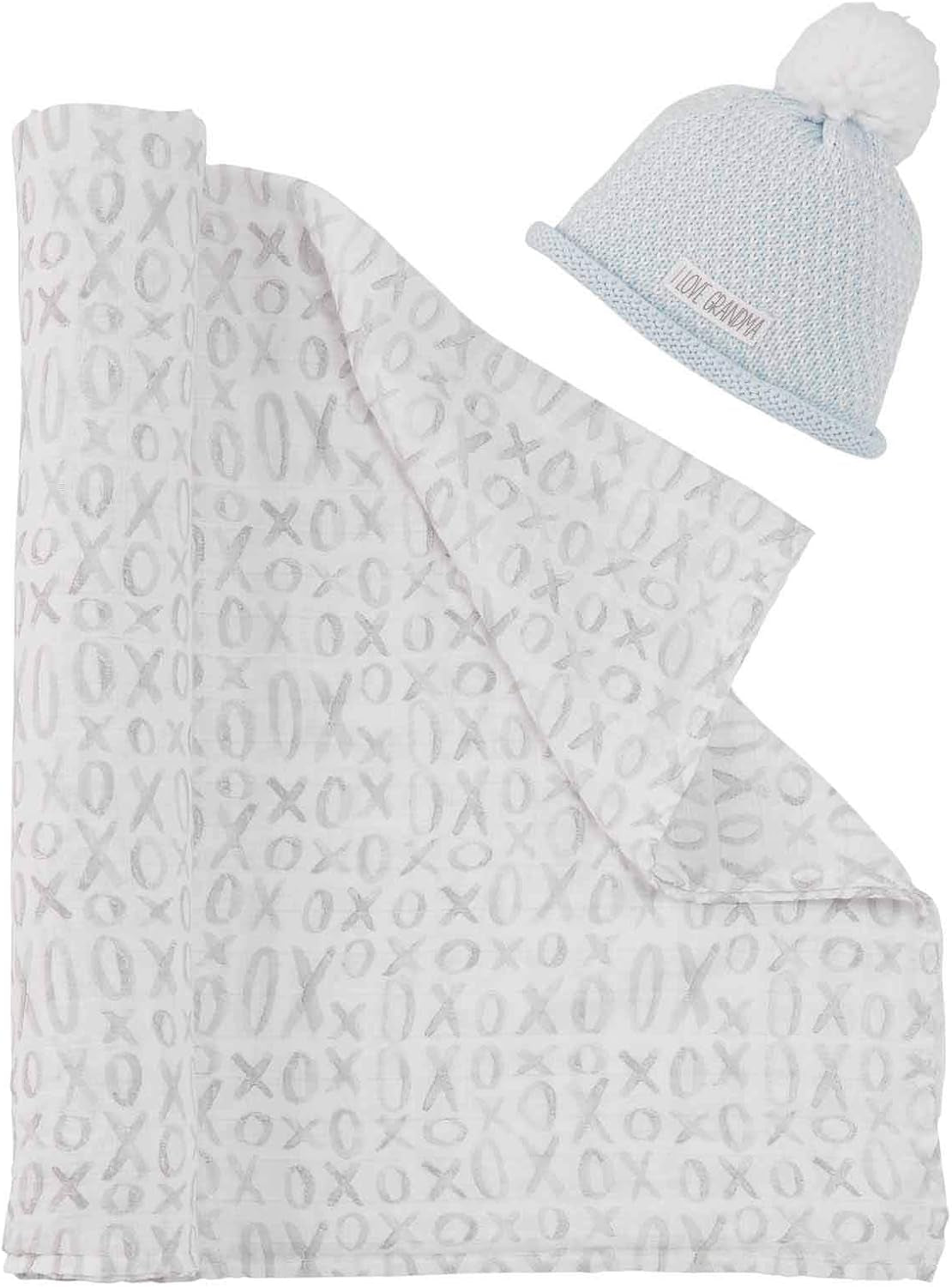 Grandma Swaddle and Hat, 2 Piece Set (Blue)