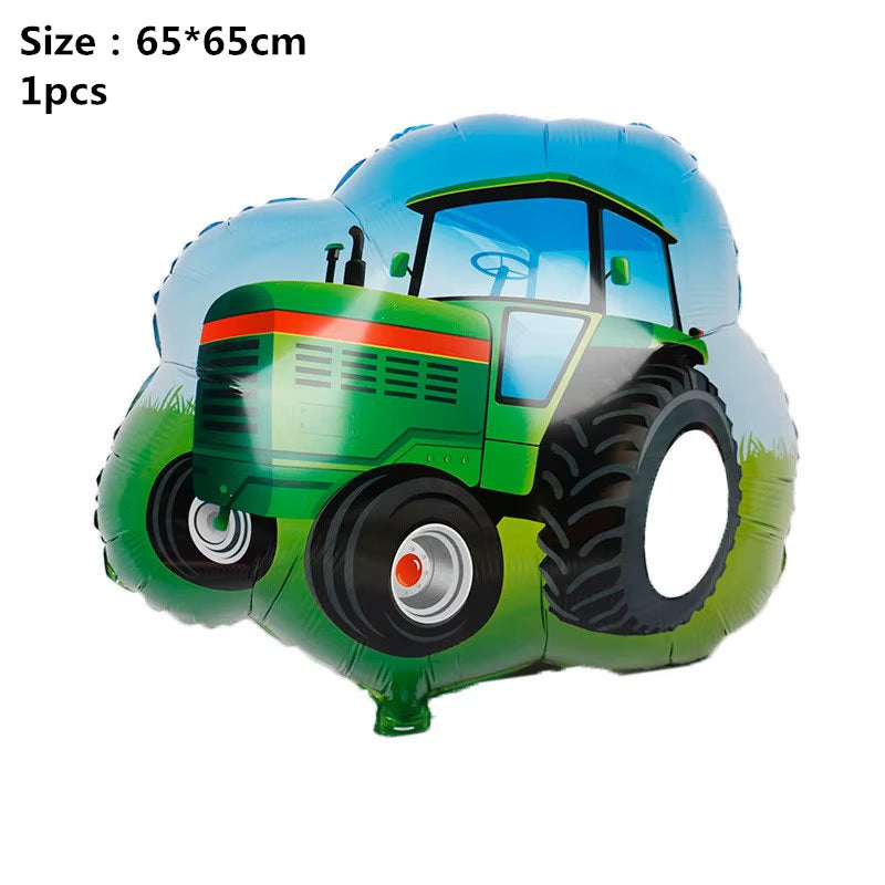 Farm Theme Green Tractor Inflatable Balloons Cake Topper Happy Birthday Party Decoration Kids Birthday Excavator Vehicle Banner
