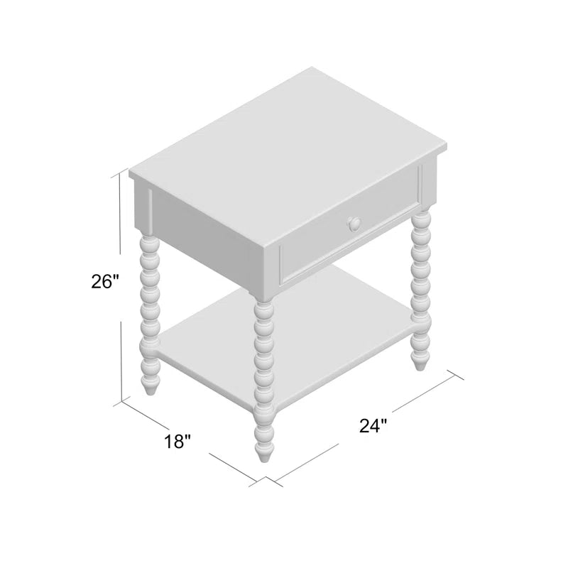 Beckett Turned Wood Spindle Nightstand with Drawer & Shelf
