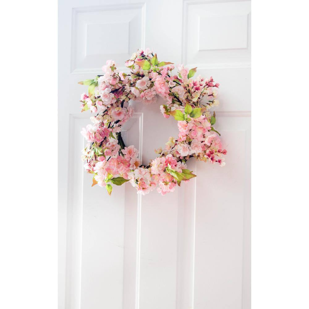 24-In. H Artificial Pink Cherry Blossom Wreath