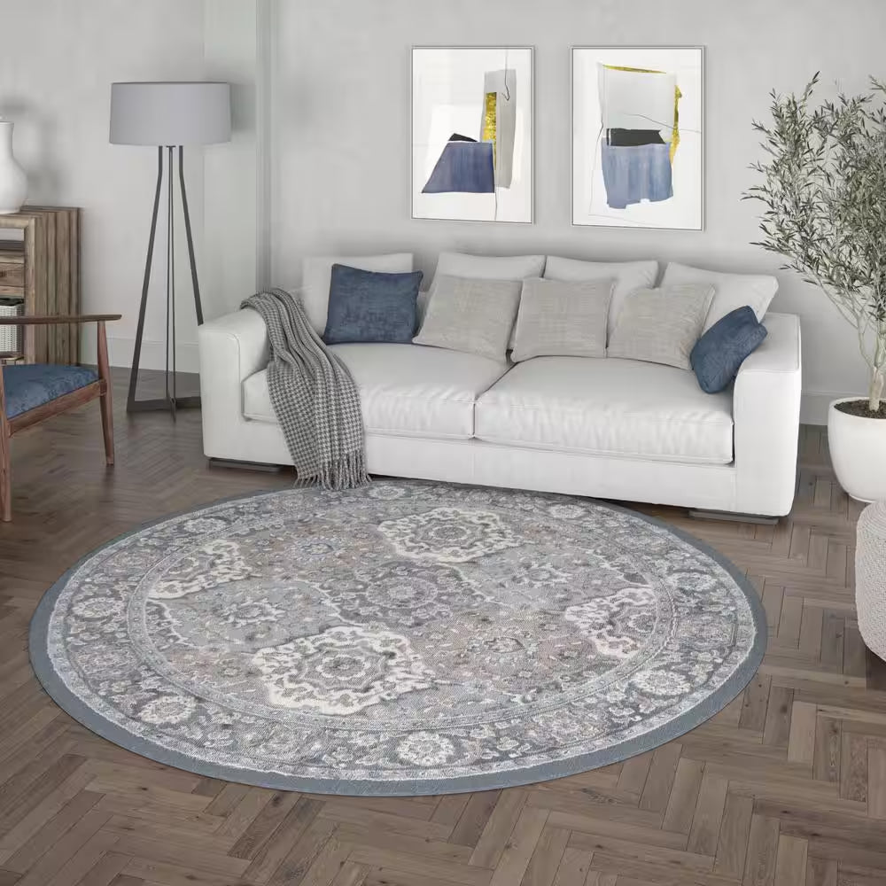 Madison Oriental Gray 8 Ft. round Indoor Area Rug