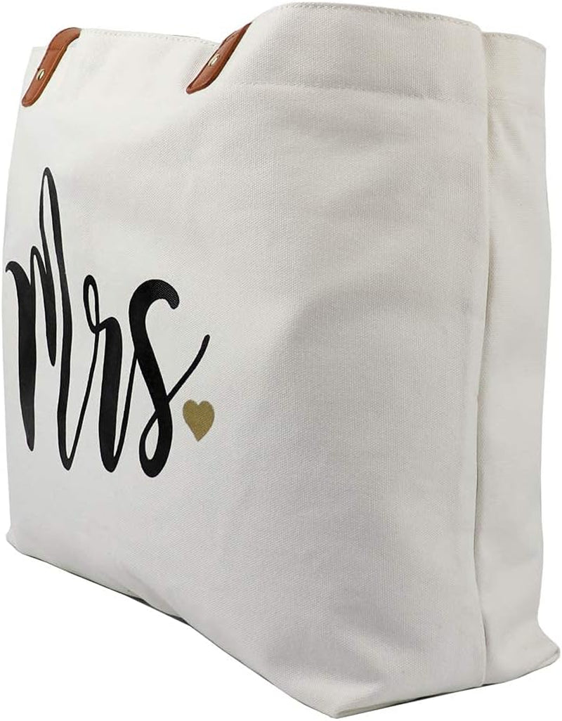 Wifey Tote Bag with Makeup Bag, Gifts for Engagement/Bridal Shower/Bachelorette/Wedding Party Canvas White