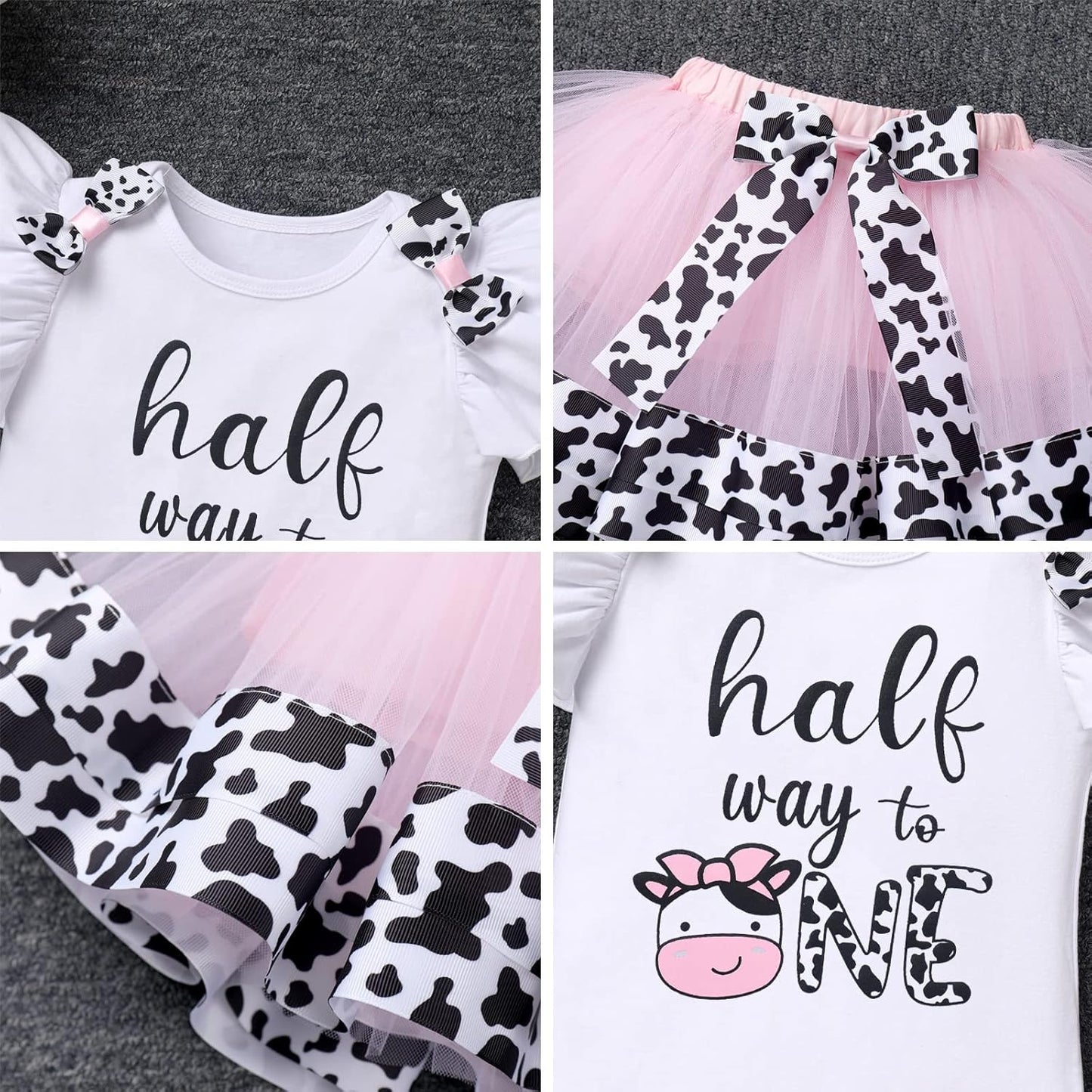 Baby Girl 1St Birthday Outfit Farm Cow Ladybug Romper Tutu Skirt Headband Christmas Bee Cake Smash Photo Shoot Clothes
