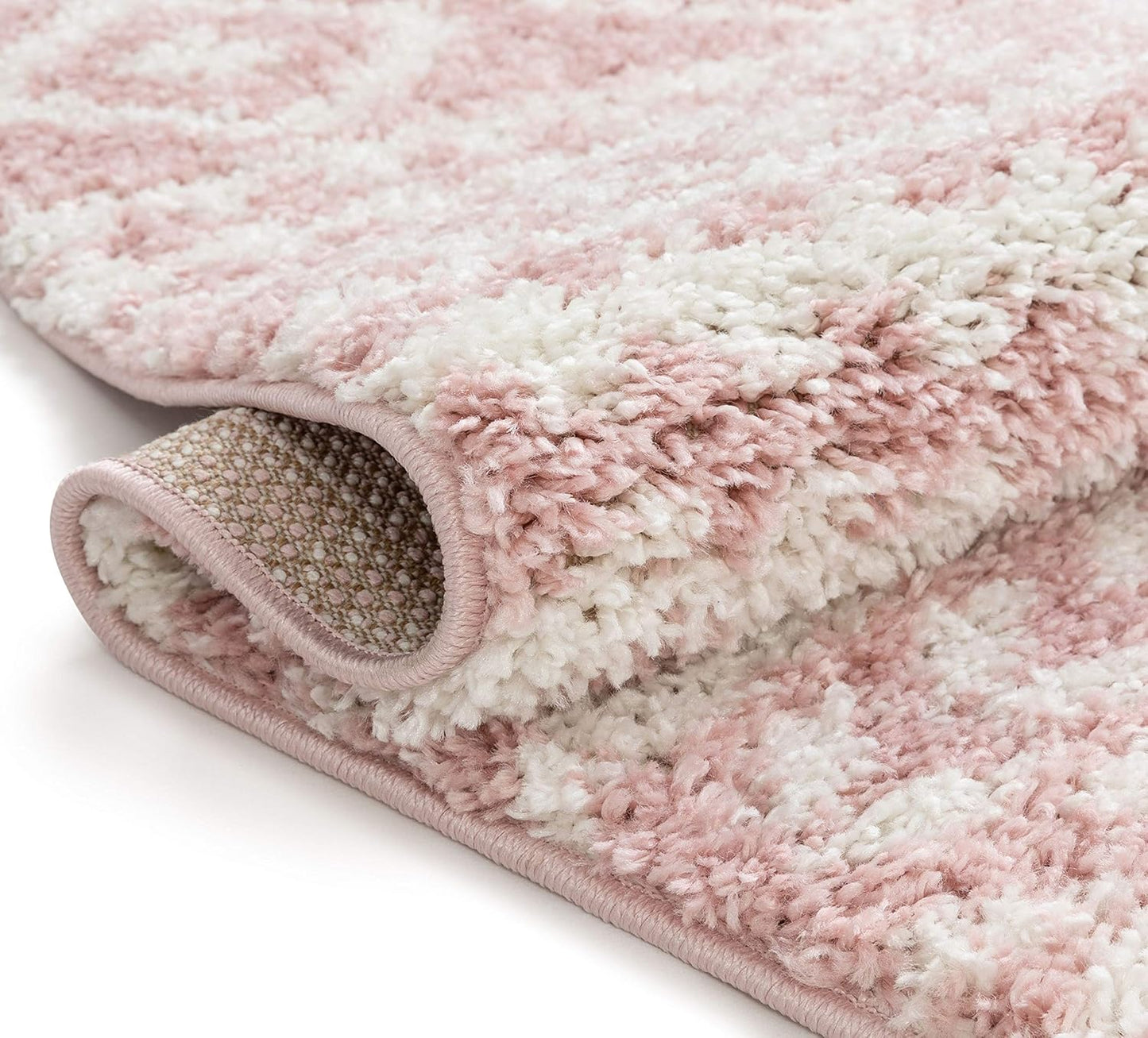 Madison Shag Cossima Tribal Diamond Stripes Shag Blush Pink 2'3" X 7'3" Runner Rug